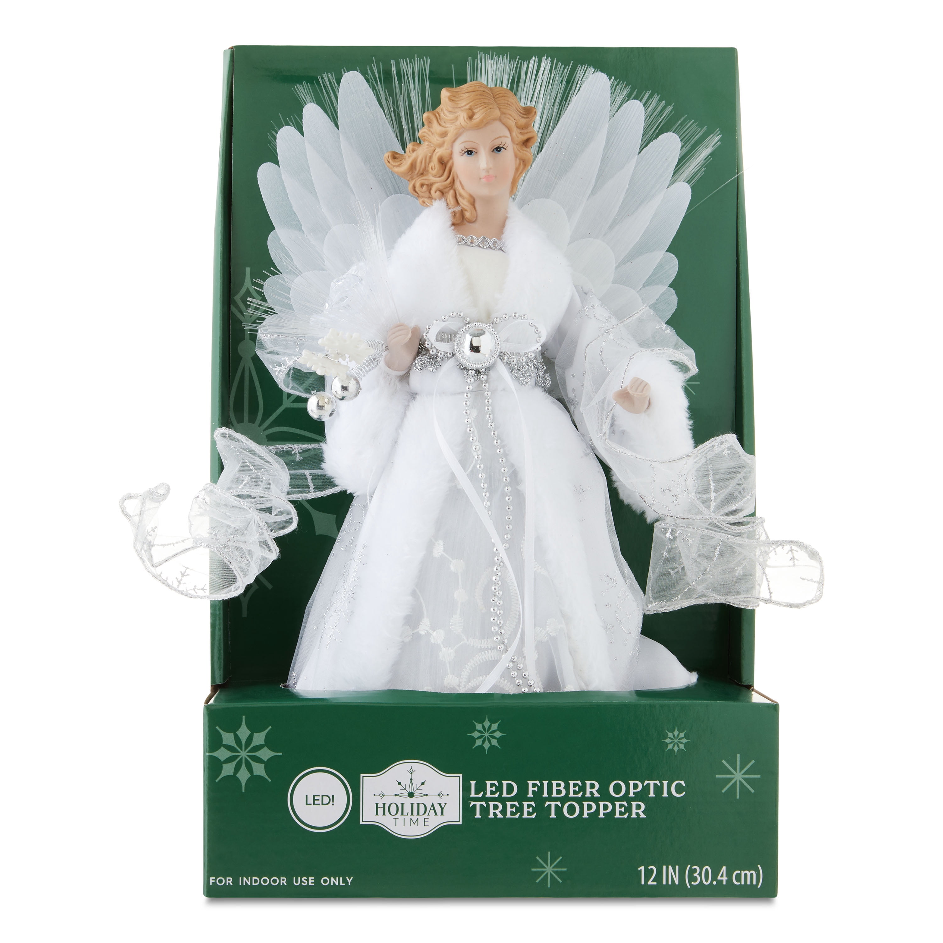 LED Fiber Optic Angel Christmas Tree Topper, White, 12", by Holiday Time