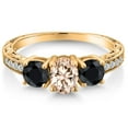 thumbnail image 3 of Gem Stone King 2.15 Ct Oval Peach Morganite Black Sapphire 18K Yellow Gold Plated Silver Ring (Size 6), 3 of 6