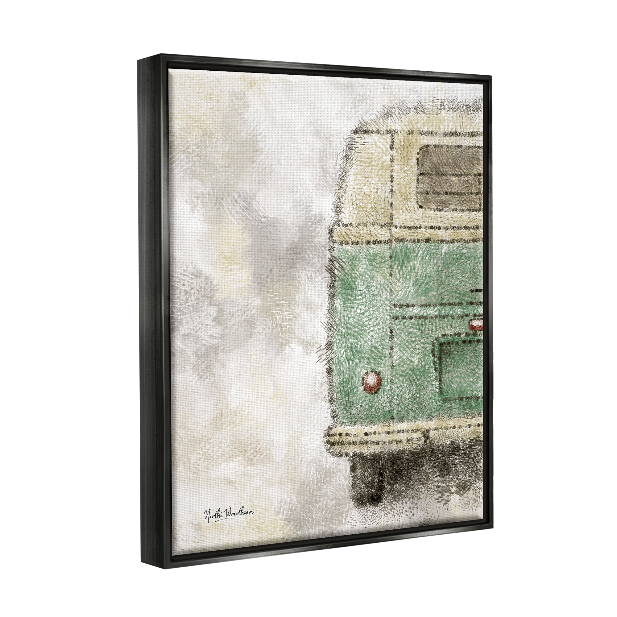 Stupell Industries Abstract Minibus View Transportation Painting Black Floater Framed Art Print Wall Art, 25 x 31