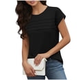 thumbnail image 2 of Craaazy Women's Relaxed Fit Crew Neck Blouse, Solid Color Short Sleeve Pleated Top, Loose Comfy Casual Tee for Spring & Summer Gifts, 2 of 7