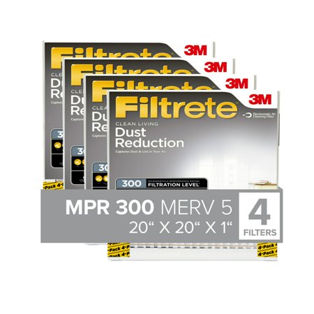 

Filtrete 20x20x1 Air Filter MPR 300 MERV 5 Clean Living Dust Reduction 4 Filters