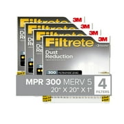 Filtrete 20x20x1 Air Filter, MPR 300 MERV 5, Clean Living Dust Reduction, 4 Filters