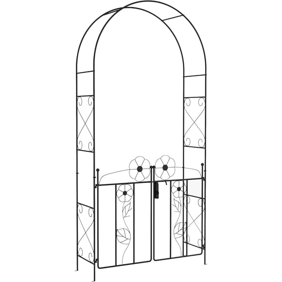 7.5FT Metal Garden Arch with Gate, Garden Arbour Trellis for Climbing Plants, Outdoor Wedding, Decoration, Bridal Party, Black