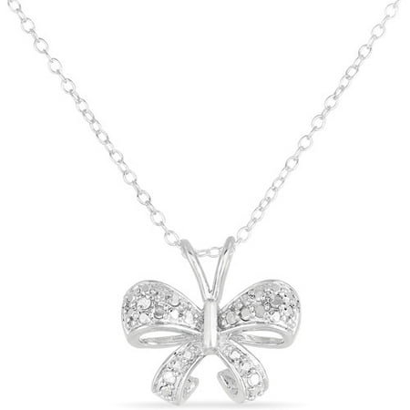 Diamond-Accent Sterling Silver Bow Pendant, 18