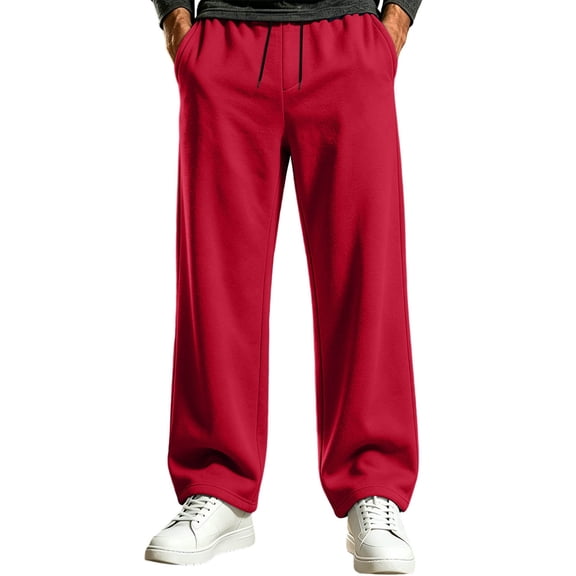 Dagugfen Men's Sweatpants Drawstring Elastic Waisted Full Length Straight Leg Loose Fitted Casual Pants with Pockets(XL,Red)