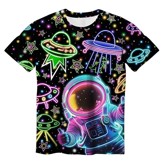 YAYUBA Tie Dye Shirt Kids Neon Shirts for Boys Girls Crewneck Short Sleeve Tee Size 2-3 Years, Black