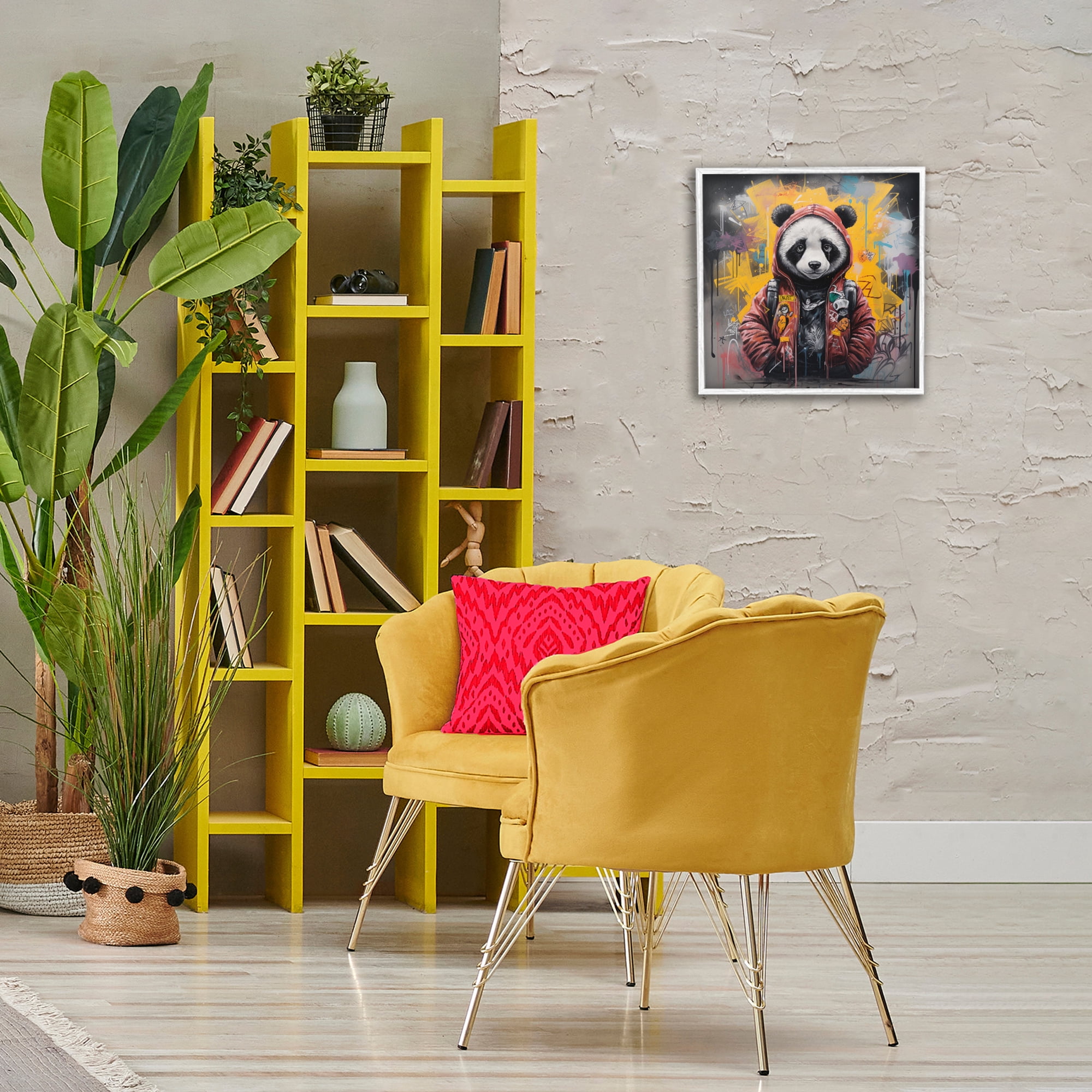 Stupell Industries Urban Graffiti Panda Bear Animals & Insects Painting White Framed Art Print Wall Art, 17 x 17