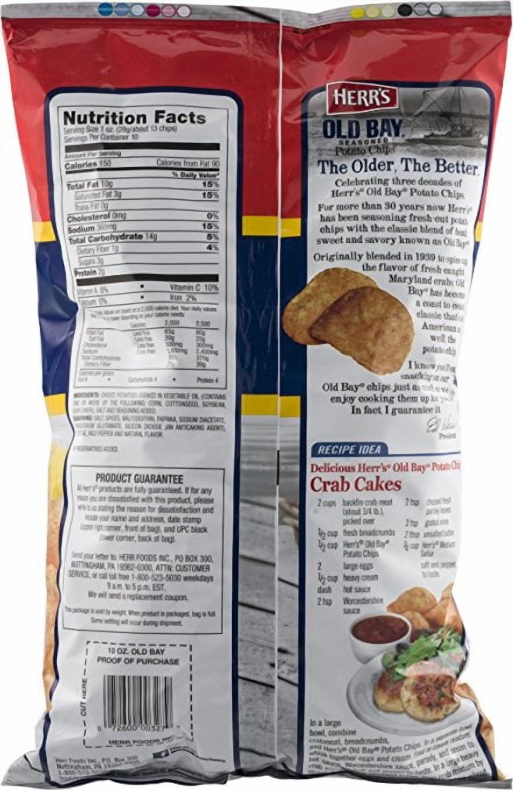 Herr's Old Bay Potato Chips, 3-Pack 7.75 oz. Family Size Bags