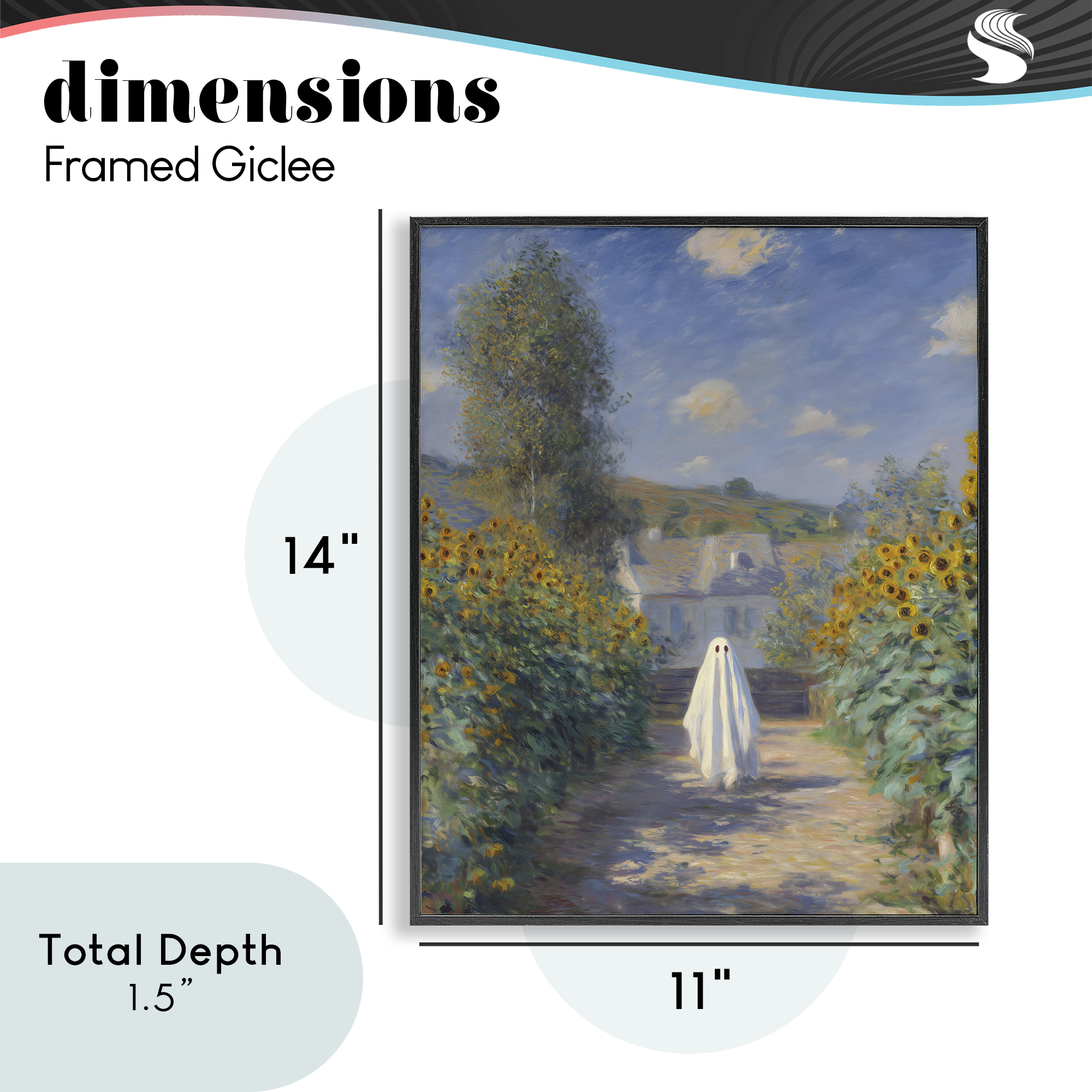 Monet Style Sunflower Ghost Black Framed Giclee Art, design by Arlington Prints