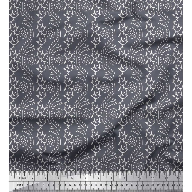 Soimoi Polyester Crepe Fabric Leaves & Floral Block Print Fabric by Yard 42 Inch Wide