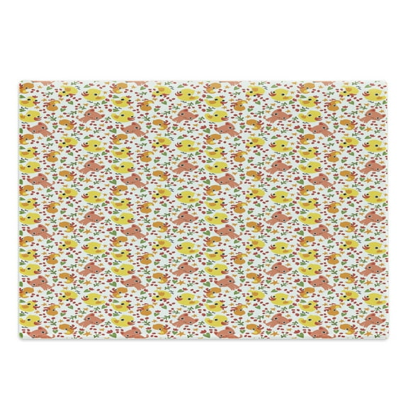 Animal Cutting Board, Children with Kitties Birds Baby Chickens Flowers Berries Spring Cartoon, Decorative Tempered Glass Cutting and Serving Board, in 3 Sizes, by Ambesonne