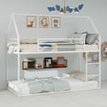 thumbnail image 4 of Harper & Bright Designs Twin Size House Bunk Bed with Ladder, Twin Over Twin Metal Bunk Bed Frame with Guardrail for Boys and Girls, White, 4 of 13