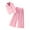 #037-Pink, variant on Girl's 2 Piece Outfits Elegant Striped Sleeveless Suit Vest Long Elastic Casual Pants Set