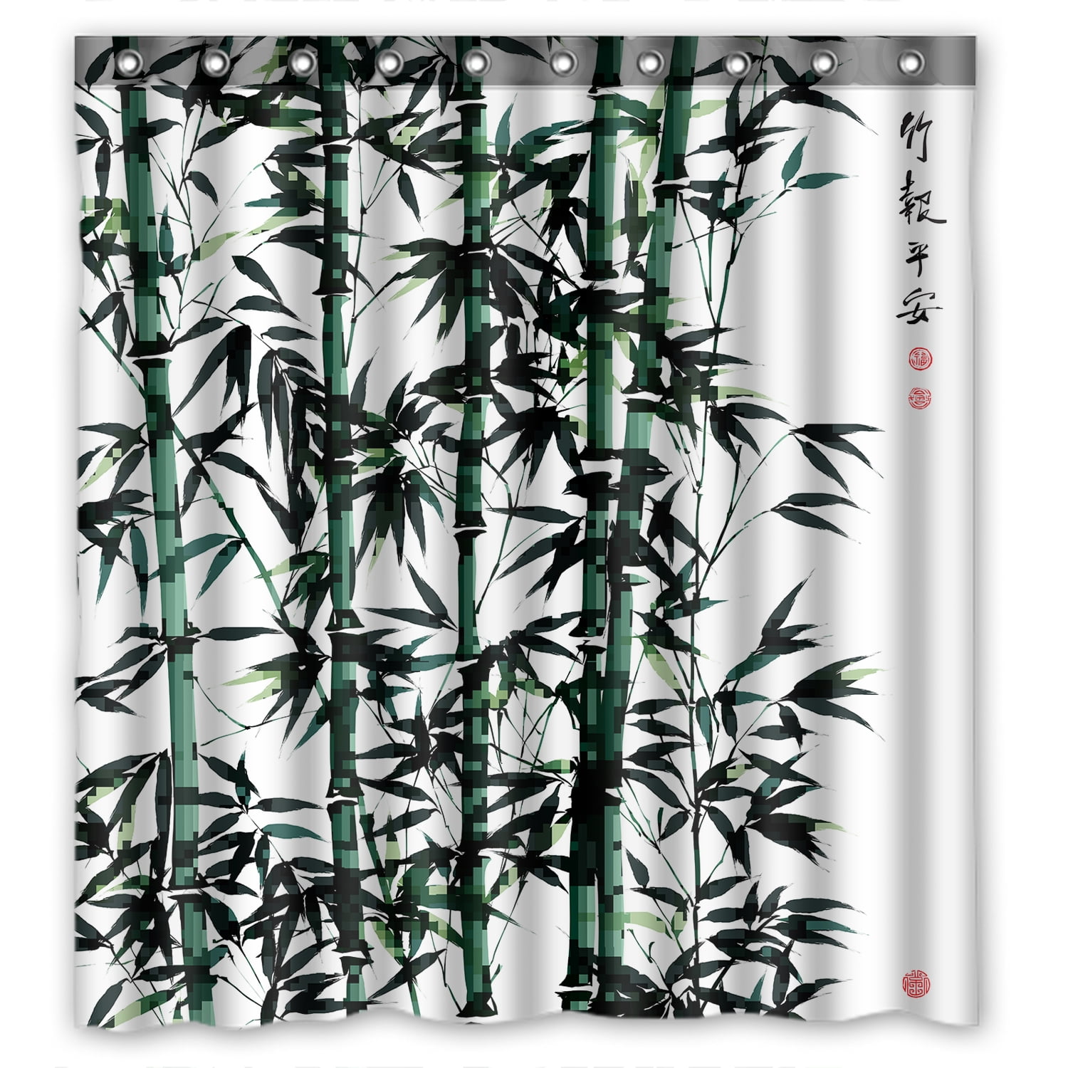 YKCG Bamboo Ink Painting Asian Shower Curtain Waterproof Fabric