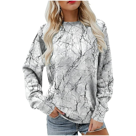 VEKDONE Sweatshirts for Women Fashion Print Long Sleeve Blouse Fall Loose Fit Crewneck Pullover Top Plus Size Soft Comfy Sweatshirt No Hood