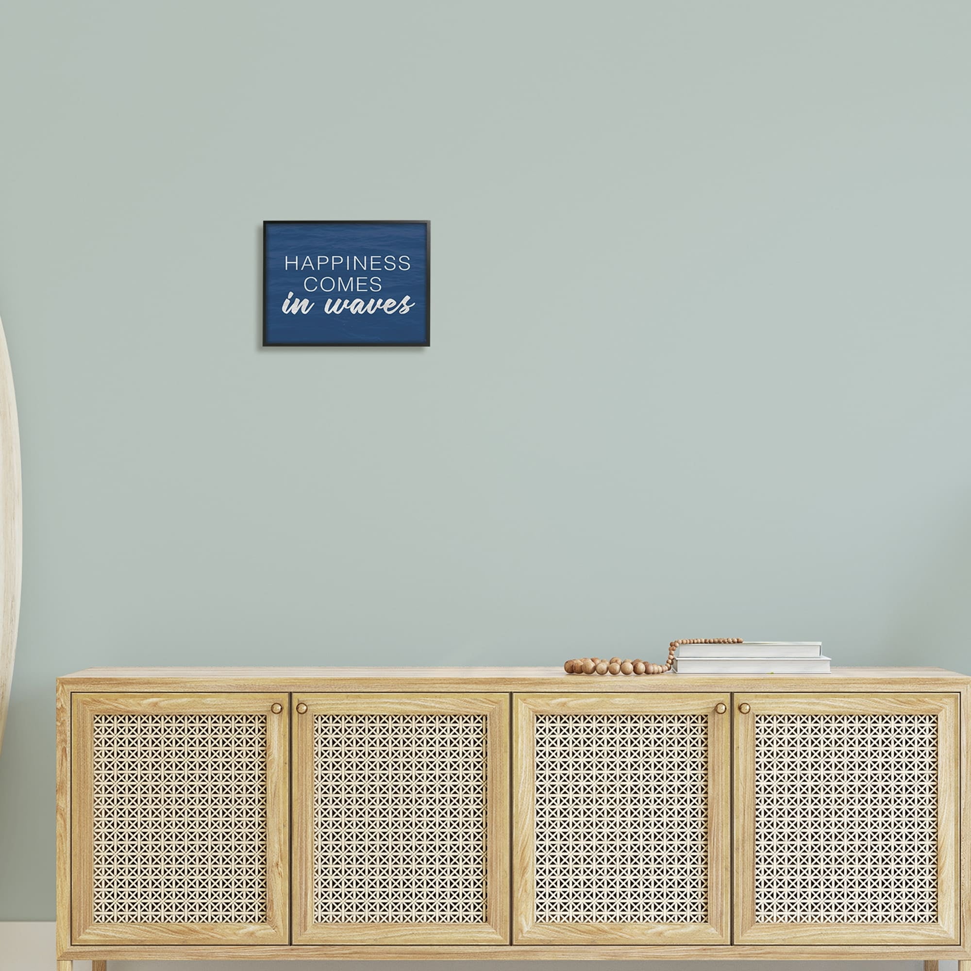 Stupell Industries Inspirational Happiness Comes in Waves Blue Coastal Waves,14 x 11, Design by Lux + Me Designs