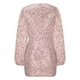 thumbnail image 6 of qolati Sequin Glitter Prom Dresses for Women 2023 Sexy Deep V Neck Ruched Bodycon Mini Dress Elegant Puffy Long Sleeve Cocktail Party Dress, 6 of 7