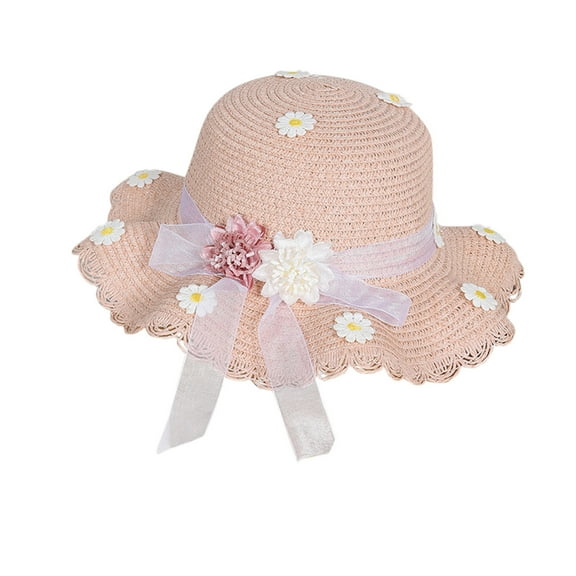 Besolor Toddler Girls Straw Hat Kids Cute Summer Foldable Sun Protection Wide Brim Beach Sun Hat with Flowers