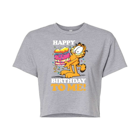 Garfield - Happy Birthday To Me - Juniors Cropped Cotton Blend T-Shirt