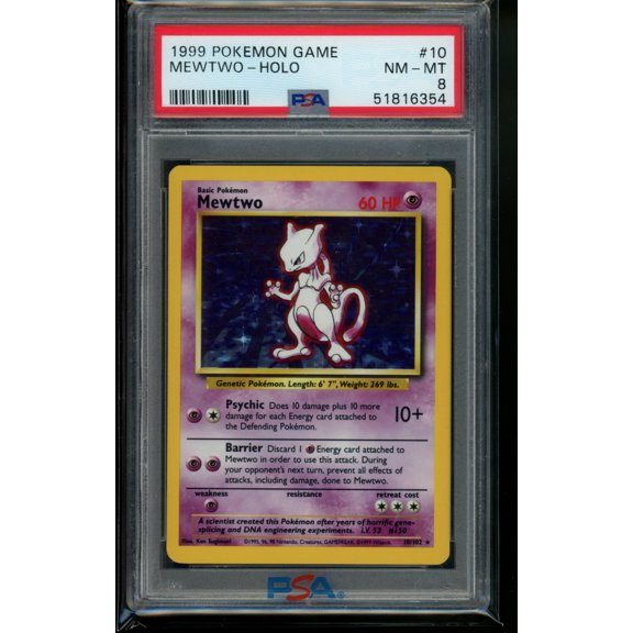 Collectible Graded 1999 Pokemon Game Mewtwo Holo #10 PSA 8