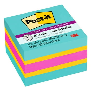 Post-it Super Sticky Notes Cube, 3 in x 3 in, Bright Colors, 1 Cube
