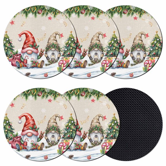 Beige Christmas Coasters Set of 6, Absorbent Coasters for Drinks, Gnomes Xmas Tree Snowflake Gifts Coaster for Desk Coffee Table Protection, Home Decor House Warming Gifts 4"
