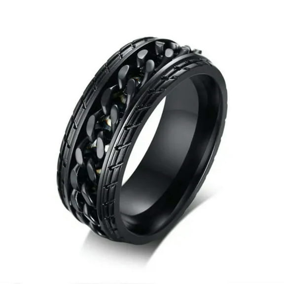 8mm Cool Black Spinner Chain Punk Ring Men's Stainless Steel Rotatable Male Gift