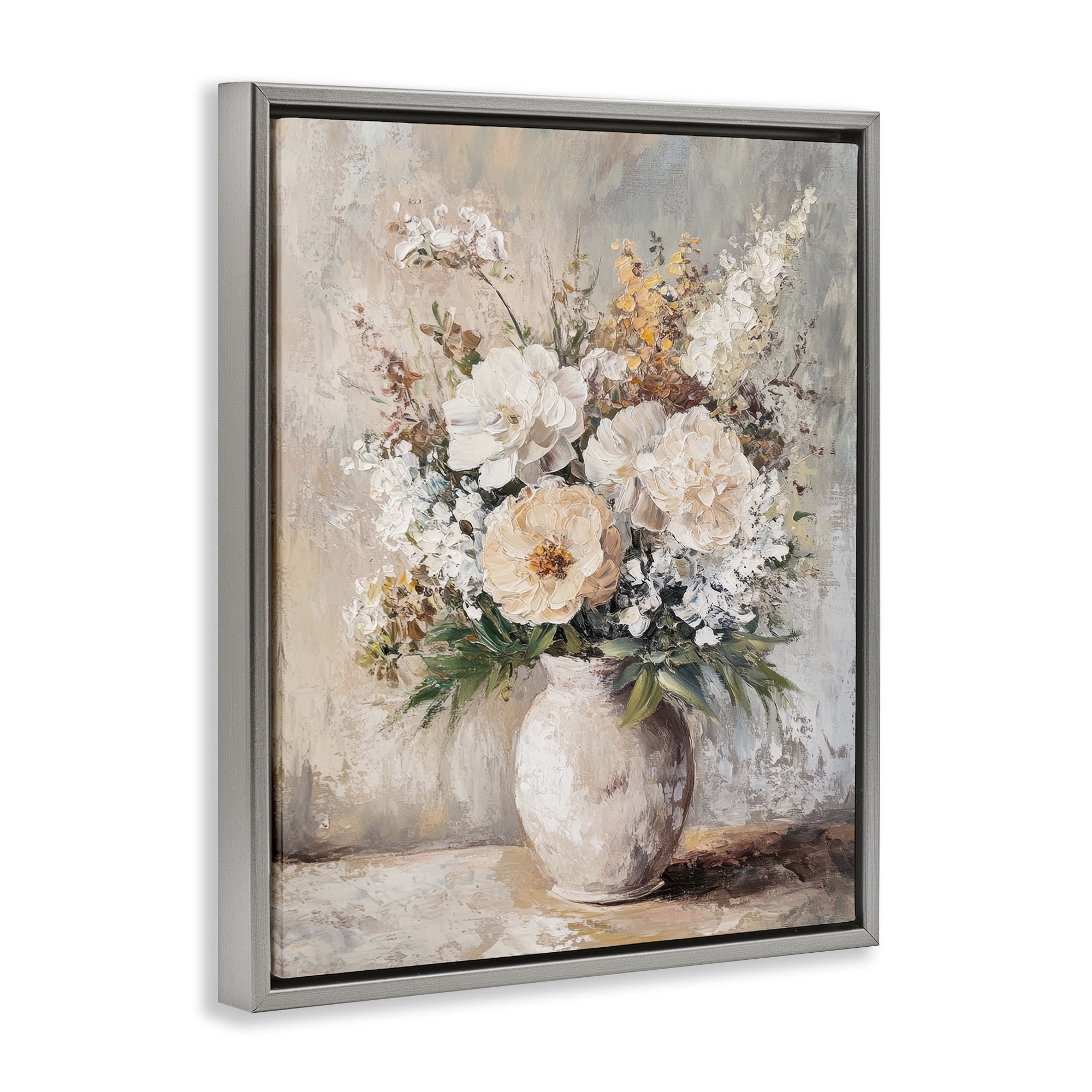 Stupell Industries Bouquet of Wildflowers Plants & Flowers Painting Gray Floater Framed Canvas Art Print Wall Art, 17 x 21