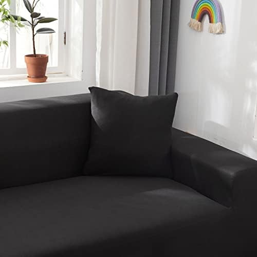Black Sectional Couch Covers L Shape for 3 Cushion Couch for Living Room,Stretch Sofa Covers for Sectional Sofa Set for Dogs Pets,2Pcs Sofa Slipcovers Furniture Protector Covers with 2 Pillowcase