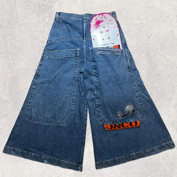 Retro High Waisted JNCO Wide Leg Trousers Y2K Mens Big Pocket
