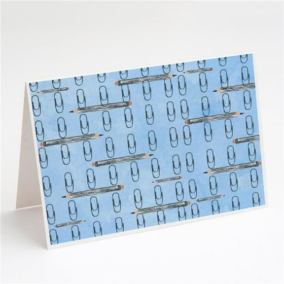 Watercolor Organized Paper Clips Blue Greeting Cards & Envelopes - Pack of 8