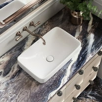 19" x 12" White Drop-In Bathroom Sink Without Overflow, Semi-Recessed Rectangular Vessel Sink with Pop-Up Drain