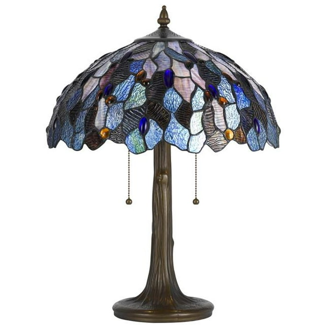 Benjara BM223637 2 Bulb Tiffany Floor Lamp with Mosaic Design Shade, Multi Color