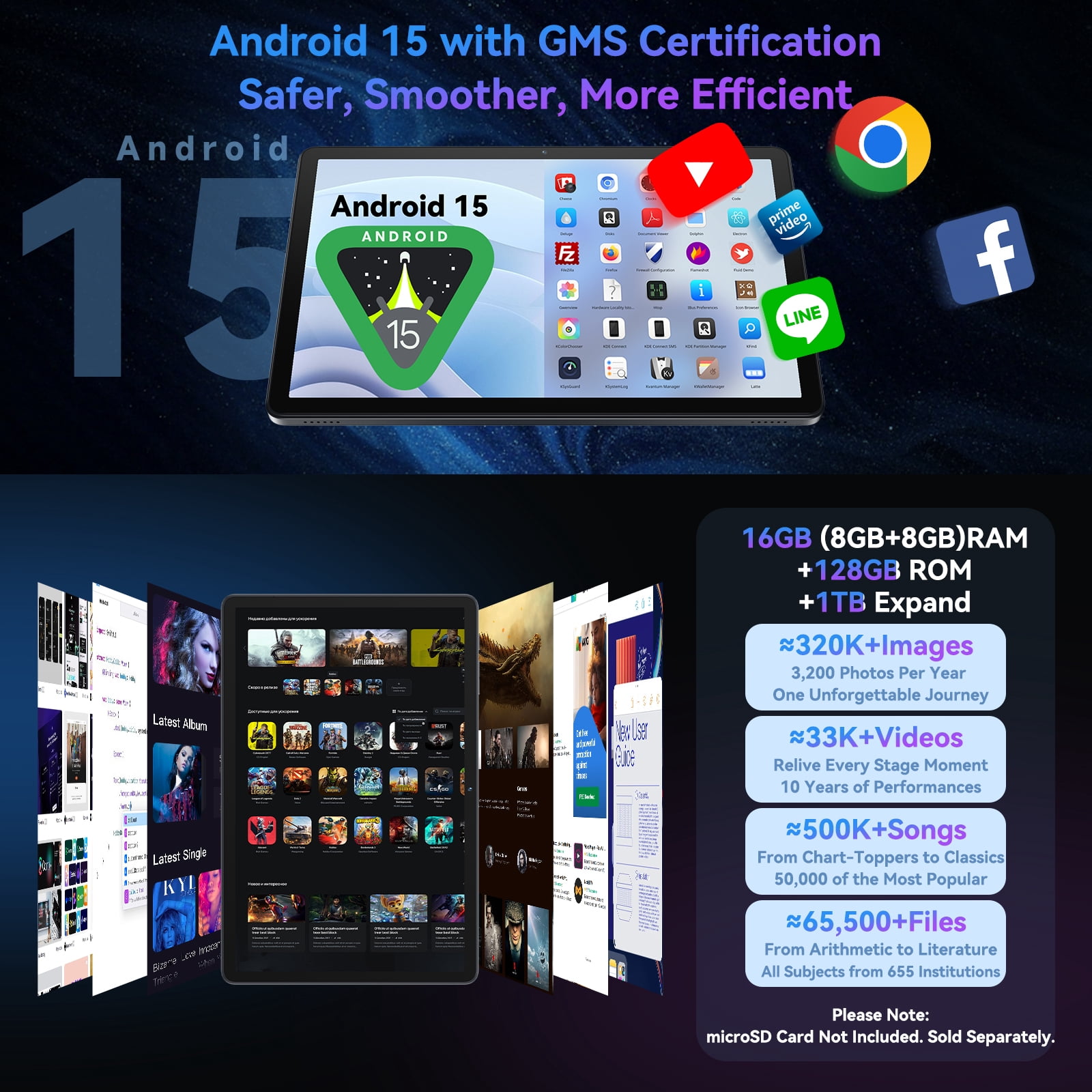 11 inch Android 15 Tablet, 128GB ROM 16GB RAM, 1TB Expand, 4G Lte Tablet with Keyboard, MTK8786 Octa-Core, 5G WiFi+Cellular, 13MP Dual Cameras, Gemini AI 2.0