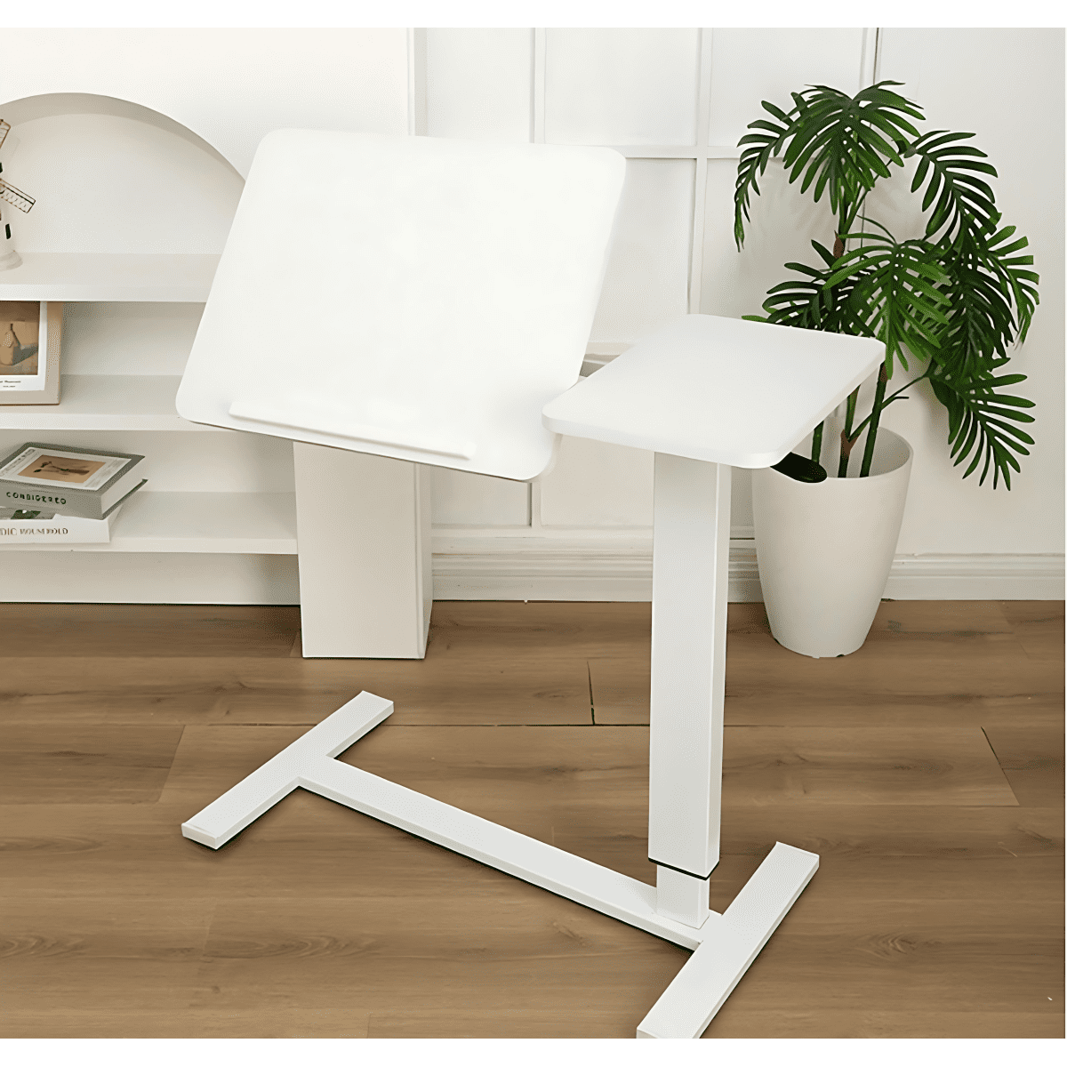 Overbed Bedside Desk Mobile Rolling Laptop Stand Tilting Overbed Table with Wheels Height Adjustable Tray Table for Laptop Bed Sofa Side Table Bedside Table White