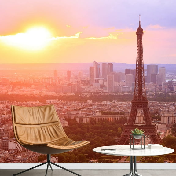 wall26 - Eiffel Tower, Paris at Sunset. Beautiful Colors. - Removable Wall Mural | Self-Adhesive Large Wallpaper - 66x96 inches