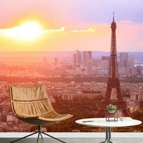 wall26 - Eiffel Tower, Paris at Sunset. Beautiful Colors. - Removable Wall Mural | Self-Adhesive Large Wallpaper - 66x96 inches
