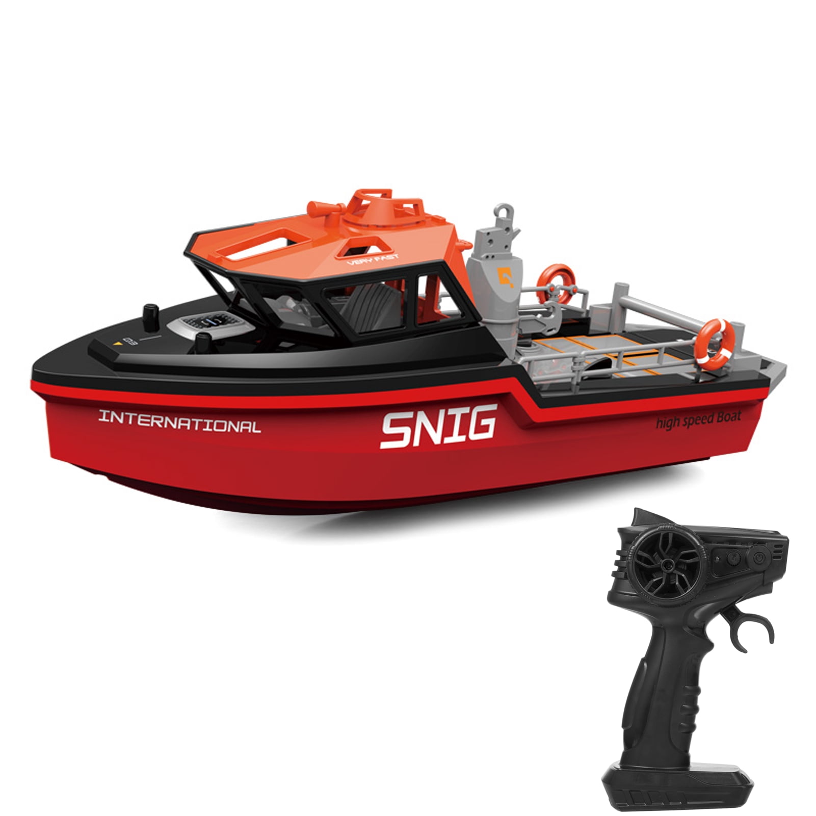 Remote  Boat,Alarm Pools And Boat Rescue Ship Motor Low Battery Ship With Motor Low Battery Alarm And Lakes Toy With Motor Low Pools And Lakes Rescue Ship With Black and Red