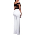 thumbnail image 3 of Women's Stretchy High Waisted Wide Leg Button-Down Pants Sailor Bell Flare Trousers, 3 of 4