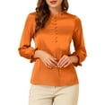 thumbnail image 5 of Allegra K Women's Ruffle Neck Bubble Sleeve Elastic Cuff Button Office Blouse, 5 of 6