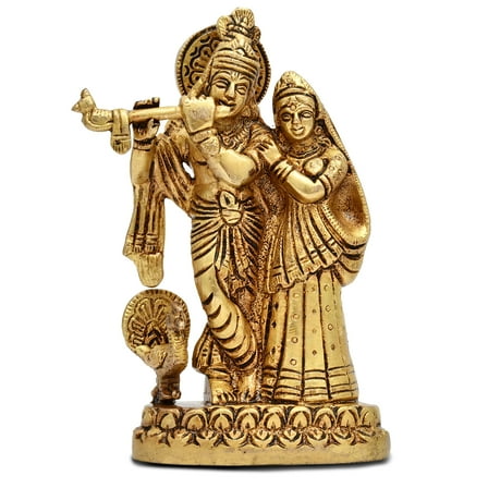 AargKraft™ Brass Radha Krishna Murti Idol Statue Antique Finish Height - 6" Inches