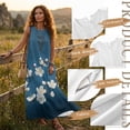 thumbnail image 7 of Jiueut Blue Cherry Blossom Print Women Sleeveless Maxi Dress with Pockets, Casual Flowy Long Summer Dress Linen Look Breathable Sundress for Beach Travel Resort Wear, L, 7 of 7
