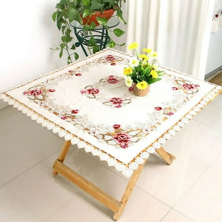 

White Square Vintage Floral Tablecloth Embroidered Lace Table Runner Decor