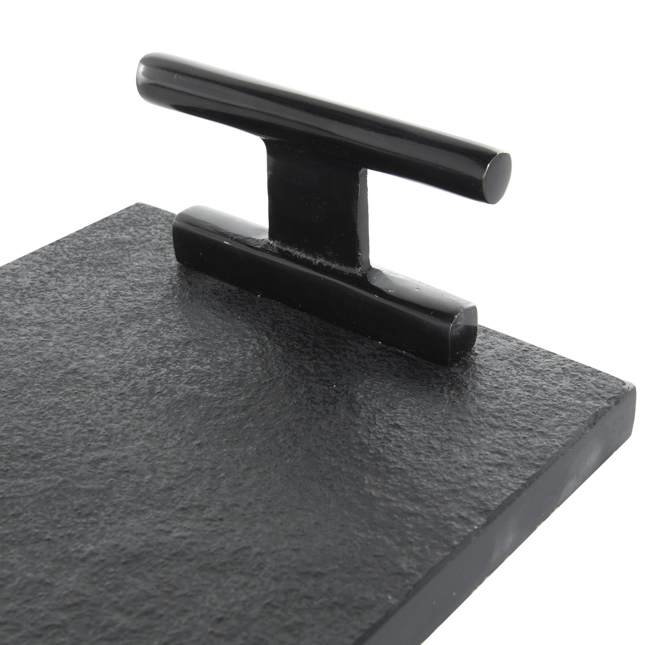 DecMode 22", 18"W Black Marble Textured Tray with Black Handles, 2-Pieces