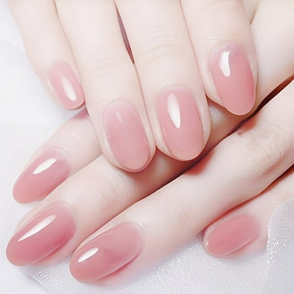 Nude Pink Press On Nails Short Length Fake Nails Oval Shape False Nails Acrylic Full Cover Artificials Nails For Women And Girls, Without acetone