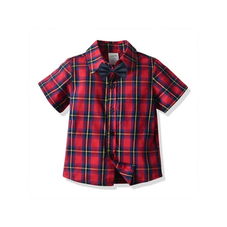 

Kids Baby Boys Gentleman Button Down Hawaiian Shirts Short Sleeve Gentleman Dress Shirt with Bowtie