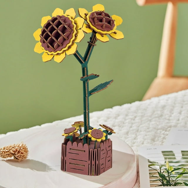 Building Blocks Flowers Flower Puzzles Three-dimensional Models Wooden Handicrafts