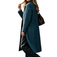 thumbnail image 2 of Women's Plaid Long Trench Jacket Lapel Collar Single Breasted Wool Blend Fall Winter Mid Length Pea Coat with Pockets (L, Navy), 2 of 6