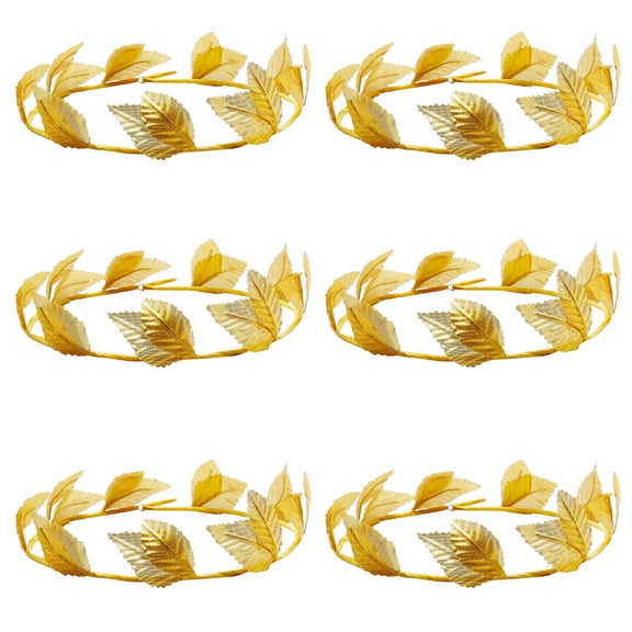 6 pieces Greek Leaf Headband Gold Wreath Crown, 7.3 Inch Roman Headpiece Goddess Headwear, for Women Men Toga Party Decoration