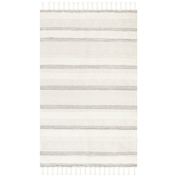 SAFAVIEH Kenya Winchester Striped Wool Area Rug, Ivory/Grey, 5' x 8'